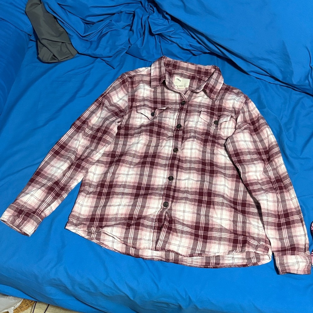 Plaid Button Down Shirt - Red and White